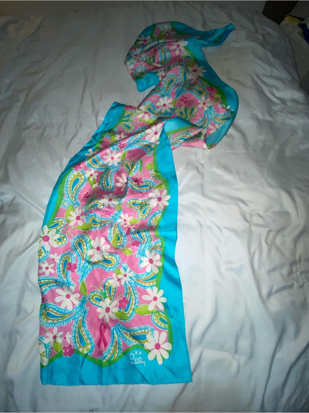 Lily Pulitzer Floral Paisley Silk Scarf - Turquoise & Pink